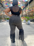 Plus Size Tassel Mineral Wash Pants