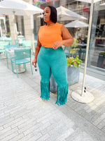 Plus Size Turquoise 2 Layer Fringe Mineral Washed Pants