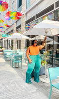 Plus Size Turquoise 2 Layer Fringe Mineral Washed Pants