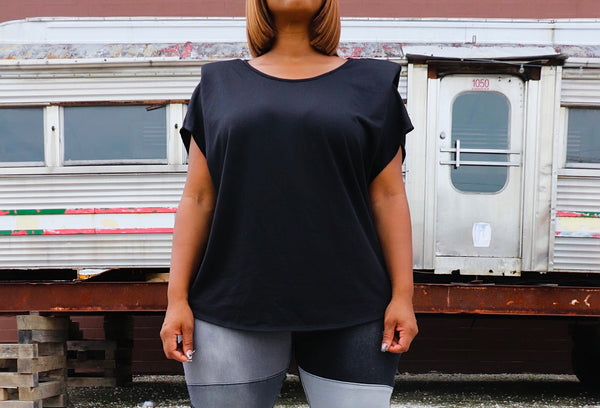 Sale Curvy Black Shoulder Pad Top