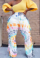 Sold Out Curvy Rainbow Tie Dye Flare Tassel jeans