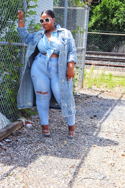 Curvy Plus Denim Long Jacket